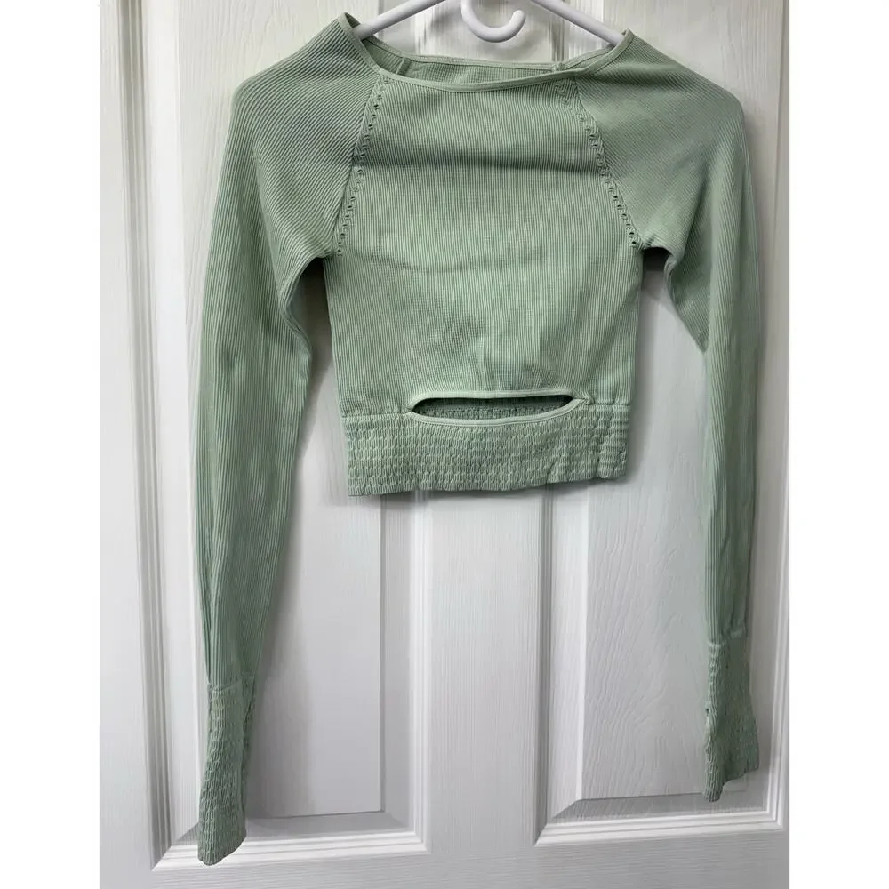Free People light green long sleeve top XS/S New $58 retail NWOT